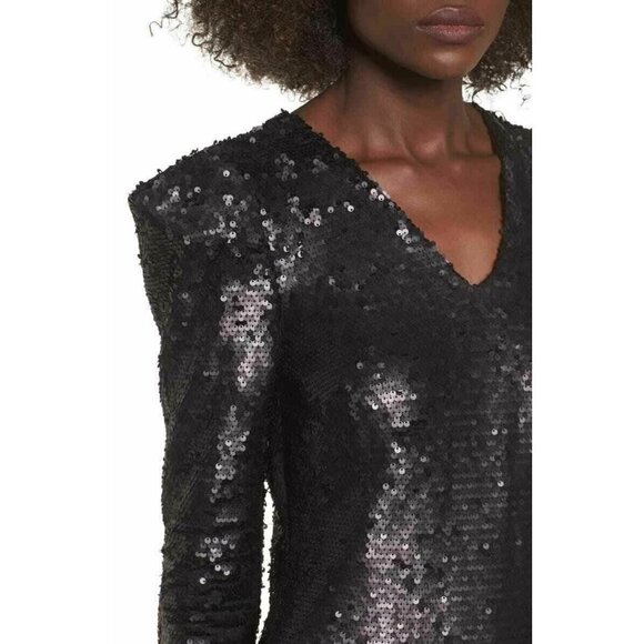 Leith Womens Black Sequin V Neck Sheath Mini Dress - Picture 1 of 6